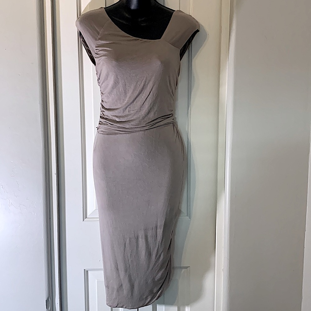 Bebe taupe midi fitted dress
